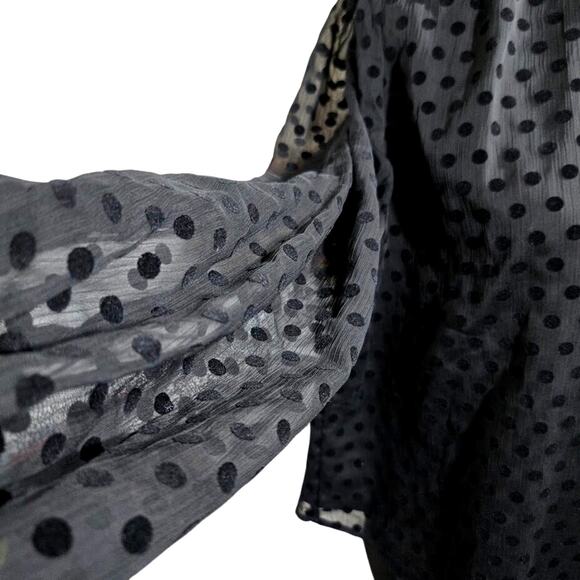 LOFT Women’s Medium Black Sheer Polka Dot Long Sleeve Blouse Dressy Top - Picture 5 of 11